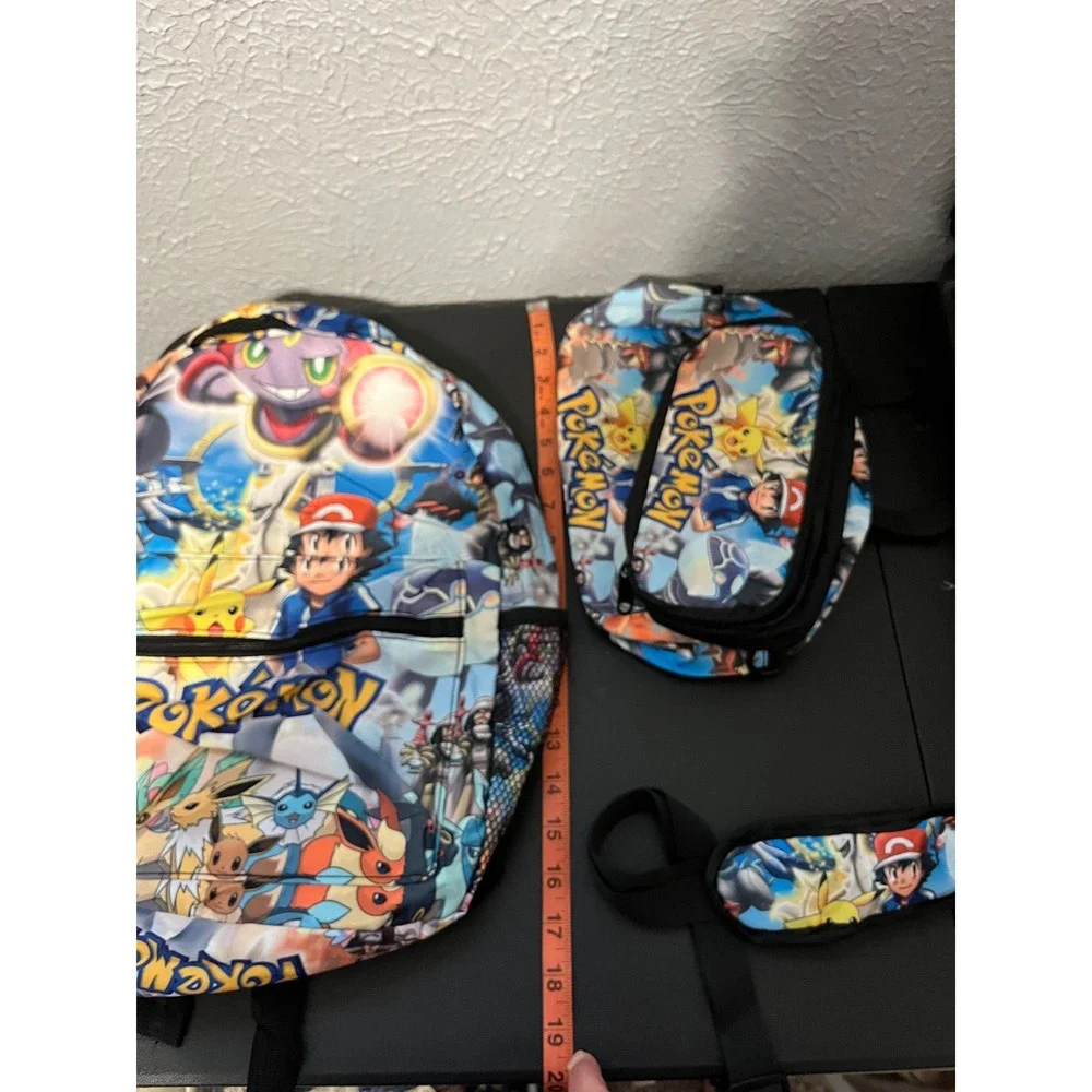 Pokemon 3pc Backpack Set Ash Pikachu Insulated Lunch Bag Pencil Case Multicolor